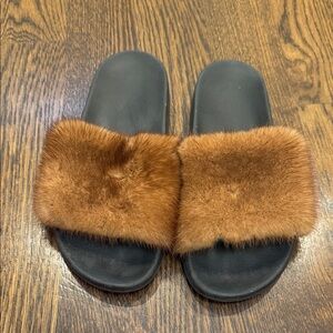 Givenchy Black and Brown Faux Fur Slippers